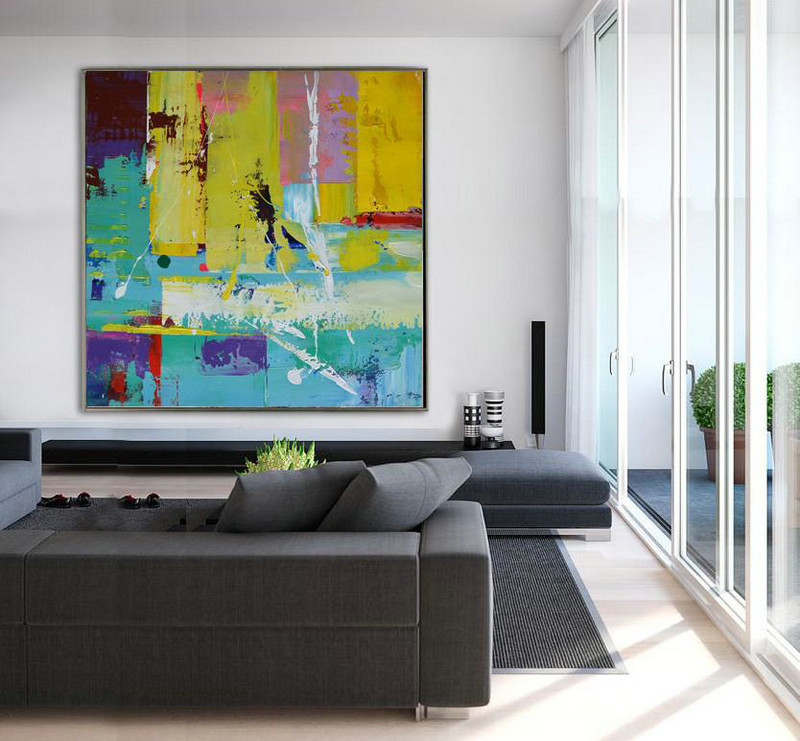 Extra Large Acrylic Painting On Canvas,Oversized Palette Knife Painting Contemporary Art On Canvas,Modern Art Abstract Painting,Lake Blue,Purple,Yellow,Red.etc